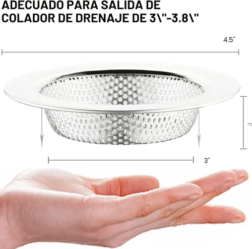 Vista 2 de LASSHSWA Colador para fregadero de cocina, 2 unidades, acero inoxidable, malla y perforación, colador de drenaje para fregadero de cocina, coladores