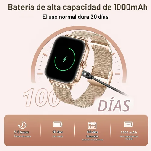 Vista 5 de Relojes inteligentes para mujer (Android y iPhone), reloj inteligente HD de 1.85 pulgadas con llamadas/mensajes/notificaciones, batería de 1000 mAh