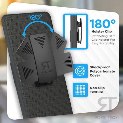 Vista 3 de Funda diseñada para Samsung Galaxy S22 con funda de clip para cinturón, funda con función atril, color negro