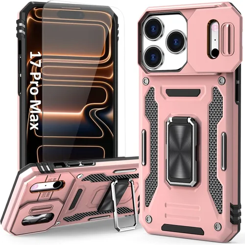 Vista 46 de Funda compatible con iPhone17 Pro con soporte, cubierta de cámara y protector de pantalla HD, doble capa a prueba de golpes, protección contra