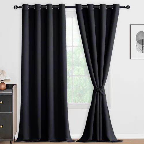 Vista 118 de DWCN - Cortinas 100% opacas para dormitorio con forro negro, cortinas de ventana de doble capa con aislamiento térmico que oscurecen toda la Azul
