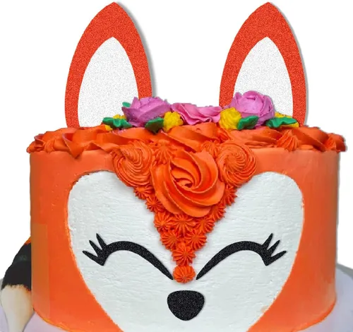 Vista 3 de Juego de orejas de zorro para tartas de zorro para fiesta de cumpleaños (naranja)