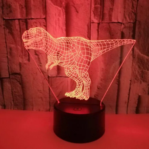 Vista 3 de Wiscky - Lámpara de escritorio con luz nocturna 3D de dinosaurio, 7 colores con ilusión óptica de control táctil, con base acrílica plana y ABS