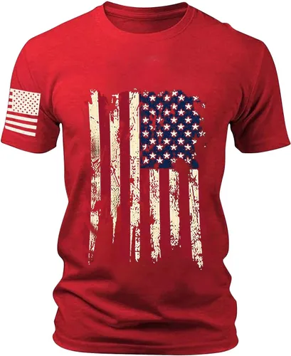 Vista 3 de Mens America Flag Retro T-Shirts Memorial Day 4th July Holiday Casual Short Sleeve Tops Muscle Fit USA Athletic Tees