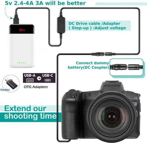 Vista 6 de Kit de adaptador USB de 5 V + adaptador USB QC3.0 + acopladores DMW DCC8 BLC12 BLC12E para Lumix DMC DMC-FZ1000 FZ2000 FZ2500 FZ300 G7 G6 G5 GH2