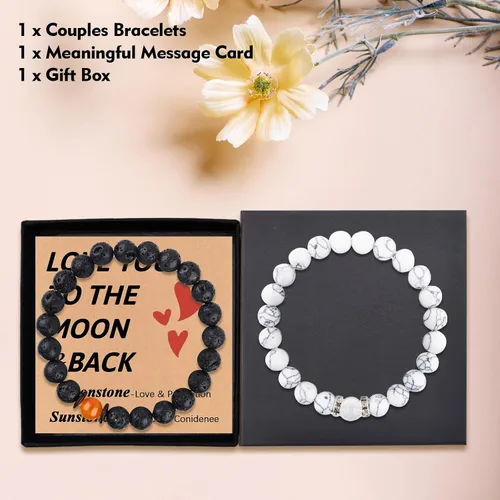 Vista 19 de 2 pulseras magnéticas para parejas, piedra natural negra mate, cristal para votos de amor eterno, juego de pulseras de cuentas de piedra de energía