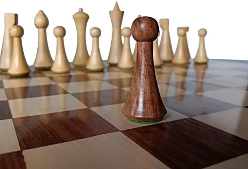 Vista 4 de Juego de ajedrez combinado de madera hecho a mano, piezas únicas de ajedrez Hermann Ohme y tablero de ajedrez de palisandro dorado de 19 pulgadas