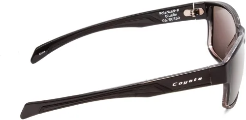 Vista 3 de Coyote Bluefin - Gafas de sol polarizadas unisex, color negro brillante, gris y azul, 2.165 in, Marco gris a rayas negras brillante/lente azul espejo