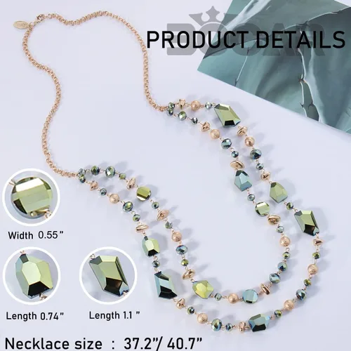 Vista 7 de Bocar Collar largo de 2 capas con cuentas de cristal, joyería de moda para mujer, Vidrio