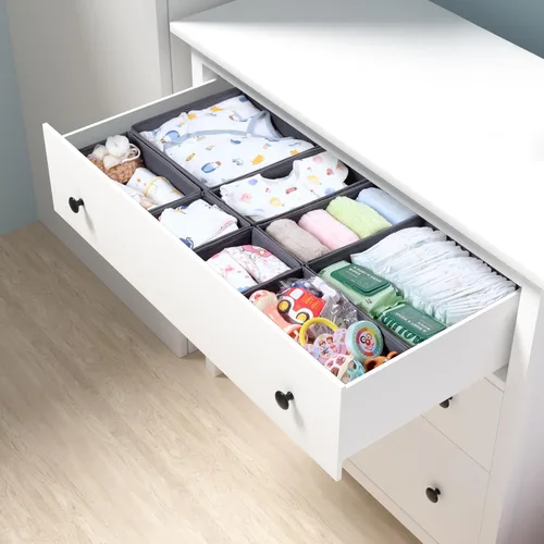 Vista 3 de Paquete de 8 organizadores de cajones para ropa de bebé, contenedores plegables y lavables, perfectos para organización de guardería y tocador
