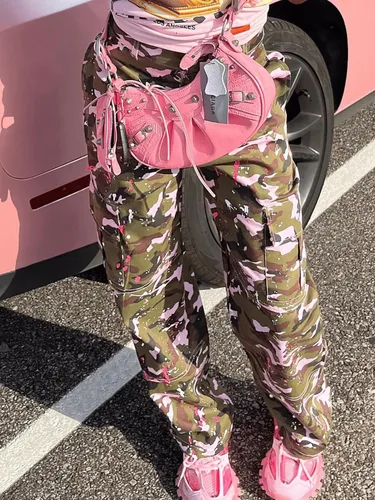 Vista 3 de Famnbro Camo Pants Women Mid Waist Straight Leg Baggy Camouflage Cargo Pants Streetwear Trousers