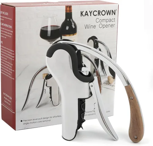 Vista 11 de KAYCROWN Abrebotellas de vino de acero inoxidable, sacacorchos de palanca vertical con diseño de cortador de lámina incorporado, sacacorchos de mano