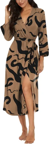 Vista 22 de VINTATRE Bata tipo kimono para mujer, bata larga de punto, ligera, suave, ropa de dormir con cuello en V, casual, ropa de descanso para mujer Verde