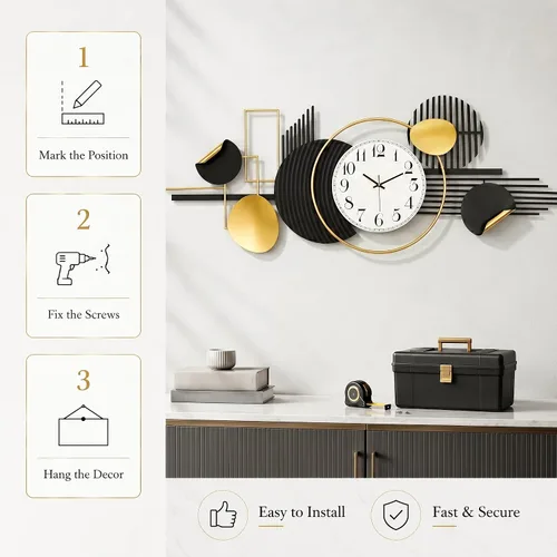 Vista 7 de HAVFIFK - Reloj de pared de metal grande de 59 pulgadas, reloj silencioso 3D para sala de estar Layered Geometric Design, Easy to Install, Heibai