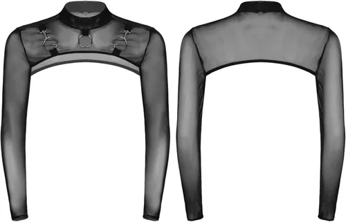 Vista 6 de YiZYiF Traje de malla para hombre, manga larga, media chaqueta, mangas huecas, bolero, motocicleta, punk