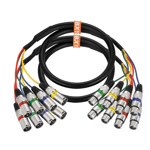 Vista 8 de Cables XLR Snake de 3 pies 4 colores, 4 canales macho a hembra XLR cable de micrófono Cable de conexión de serpiente de 3 pines para grabación