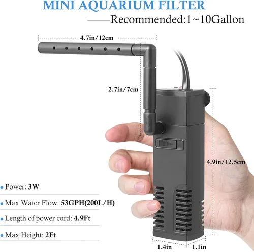 Vista 2 de FEDOUR Filtro interno sumergible para acuario, filtro con bomba de agua para peceras de hasta 35 galones (para 1-10 galones)