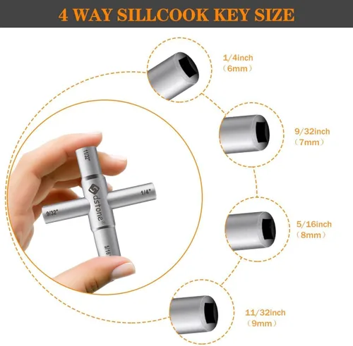 Vista 2 de Sdstone Llave Sillcock de 4 vías, llave de agua de acero, para válvula, grifo y espigas, 1 paquete