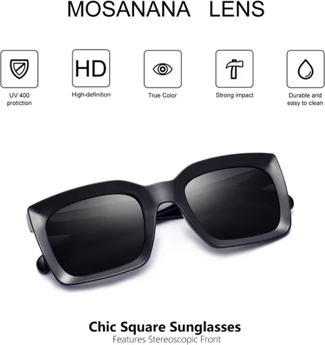 Vista 3 de mosanana Gafas de sol cuadradas para mujer con estilo moderno MS51805