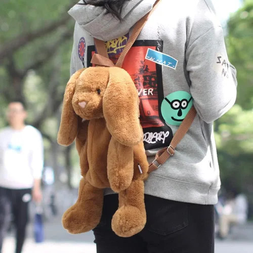 Vista 3 de Kmiunty Linda mochila de peluche con correas ajustables para niñas, Marrón, Viajar