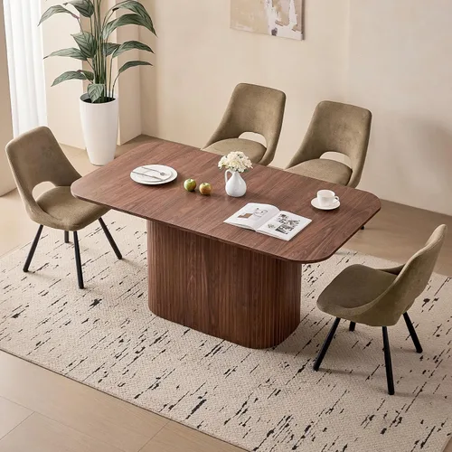 Vista 13 de Juego de 4 mesas de comedor grandes de 63 pulgadas para 4, esquinas redondeadas, mesa de cocina rectangular moderna de madera con sillas Boucle