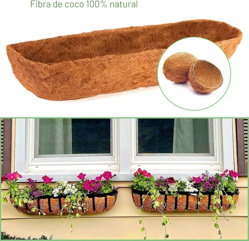 Vista 4 de LCHUANG Bolsas de coco para macetas, paquete de 2 revestimientos de coco de 24 pulgadas para macetas, revestimientos de coco para cajas de ventana