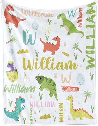 Vista 12 de KAINSY Manta personalizada de animales para niños y niñas, safari en la selva, manta con nombre personalizado para cama de cuarto de bebé