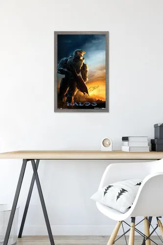 Vista 6 de Trends International Halo 3 - Póster de pared del Despertar, 14.725 x 22.375 pulgadas, versión con marco de madera tipo granero