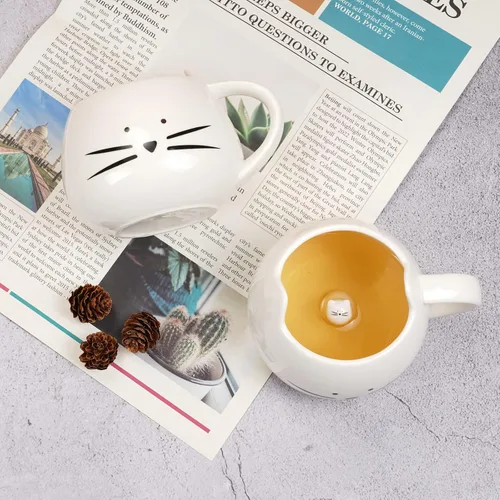 Vista 7 de Koolkatkoo Juego de tazas de café con diseño de gato lindo para niñas y mujeres, tazas de cerámica para parejas de gatitos para amantes