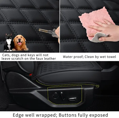 Vista 7 de LUCKYMAN CLUB Fundas de asiento para F150 Compatibles con F150 SuperCrew 2010-2014 con piel sintética impermeable (Juego completo, Negro)