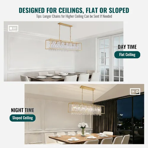 Vista 7 de Siljoy Moderno candelabro rectangular de cristal lineal dorado, L47