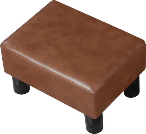 Vista 13 de Adeco Reposapiés otomano tapizado de lino de 15.4 pulgadas, pequeño taburete acolchado y asiento decorativo con patas de aspecto de madera, taburete