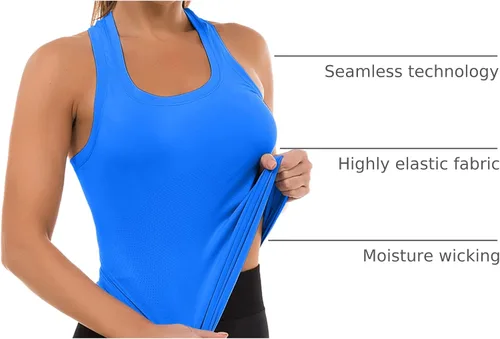 Vista 31 de MathCat Camisetas de entrenamiento para mujer, sin costuras, básicas, sin mangas, con espalda cruzada, atlética, yoga, correr, uso diario