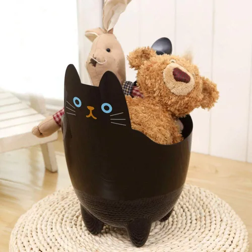 Vista 3 de Cubo de almacenamiento de basura de baño de mesa ABS de gato de dibujos animados con clips para gatos