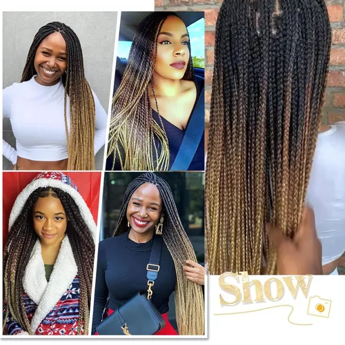 Vista 7 de Cabello trenzado preestirado ombré, extensiones de cabello trenzado sedoso, sin picazón, trenzas de cabello trenzado de ganchillo con textura Yaki