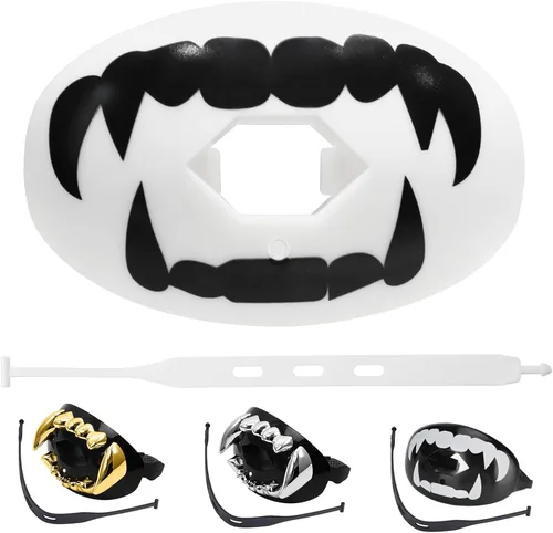 Vista 13 de Protector bucal de fútbol americano con correa, protector bucal transpirable para jóvenes y adultos, protector de dientes y labios