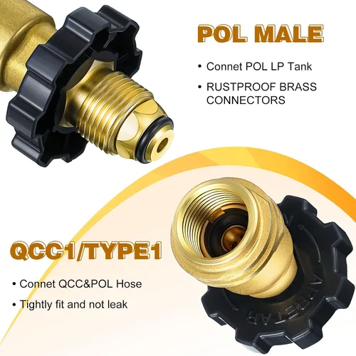 Vista 2 de Paquete de 2 adaptadores de tanque de propano de ajuste universal que convierte POL a QCC1/tipo 1 con llave, adaptador de manguera de propano