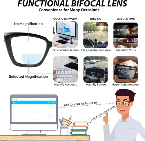 Vista 4 de Lentes de lectura bifocales para mujeres y hombres, bifocales cuadrados, con bloqueo de luz azul, lectores 1.0, 1.25, 1.5, 1.75, 2.0 a 3.0, 3.5