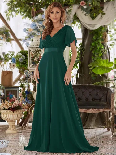 Vista 4 de Ever-Pretty 09890 - Vestido de noche de manga corta con cuello en V para mujer, longitud hasta el suelo, vestido ideal para madre de la novia