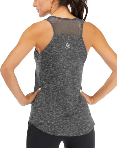 Vista 9 de Fihapyli ICTIVE - Camiseta sin mangas de entrenamiento para mujer, de malla transpirable, espalda cruzada, sin espalda, para correr Albaricoque