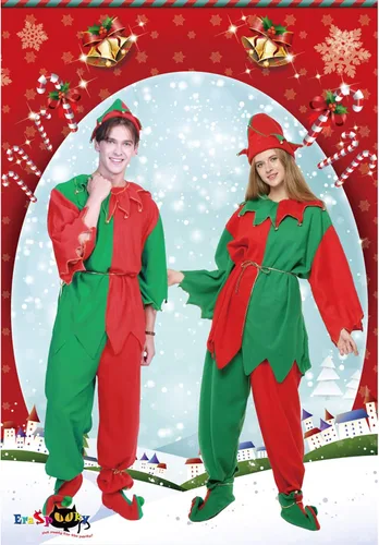 Vista 5 de EraSpooky Disfraces de elfo navideño para hombres, mujeres, adultos, traje de Santa, traje festivo, vestido de fiesta, disfraz divertido