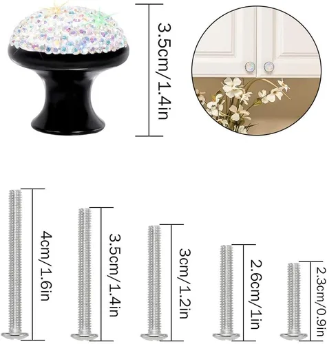 Vista 3 de SAVORI Pomos decorativos para cajones, pomo de cristal diseñado con diamantes de imitación para armario, armario, tiradores con tornillos