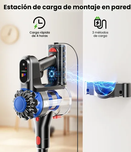 Vista 8 de KARDV Aspiradora inalámbrica, aspiradora de 500 W/40 Kpa para el hogar, aspiradora de palo de 60 minutos con pantalla LED, carga antienredos