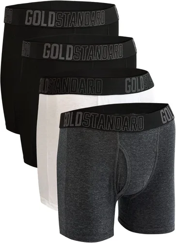 Vista 6 de Gold Standard Paquete de 4 calzoncillos tipo bóxer de algodón para hombre Negro/ gris oscuro/ blanco
