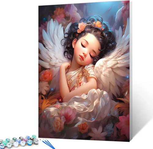 Vista 16 de Tucocoo Pintura de bebé durmiendo por número para adultos y niñas africanas, pintura por número para niños, estilo de moda, pintura moderna