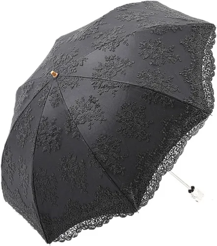 Vista 38 de Honeystore Sombrilla de viaje de encaje plegable anti-uv paraguas bordado a prueba de viento 2 Plegables Negro