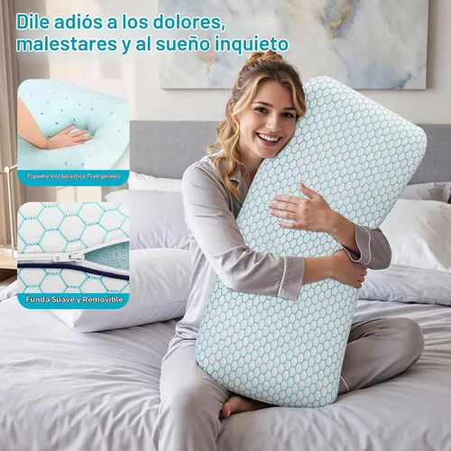 Vista 2 de CushyOasis Almohadas de cama para dormir, 2 piezas, espuma viscoelástica, tamaño King, color azul