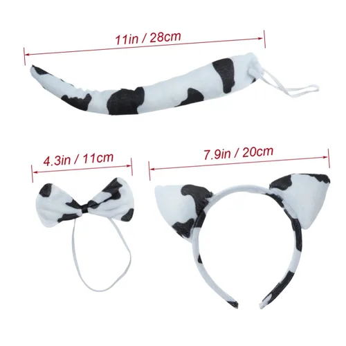 Vista 5 de Ipetboom 3 Ties for Kids Party Supplies for Kids Fun Dairy Cattle Tail Cow Tail Tie Animal Ear Headband Headbands for Kids Cow Costume Headband Tie