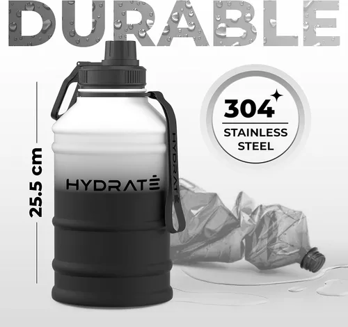 Vista 5 de HYDRATE Botella de Agua de Acero Inoxidable de 74 Oz - Mono - Botella de Agua de Metal para Gimnasio Libre de BPA - Correa de Transporte de Nylon