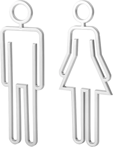 Vista 8 de Letrero de baño acrílico con adhesivo en la parte posterior para hombres y mujeres, letreros de puerta de baño, letreros de baño para negocios, Negro